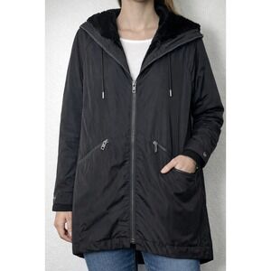 ASOS Womens Black Faux Fur Lined Hooded Parka Jacket Size 8